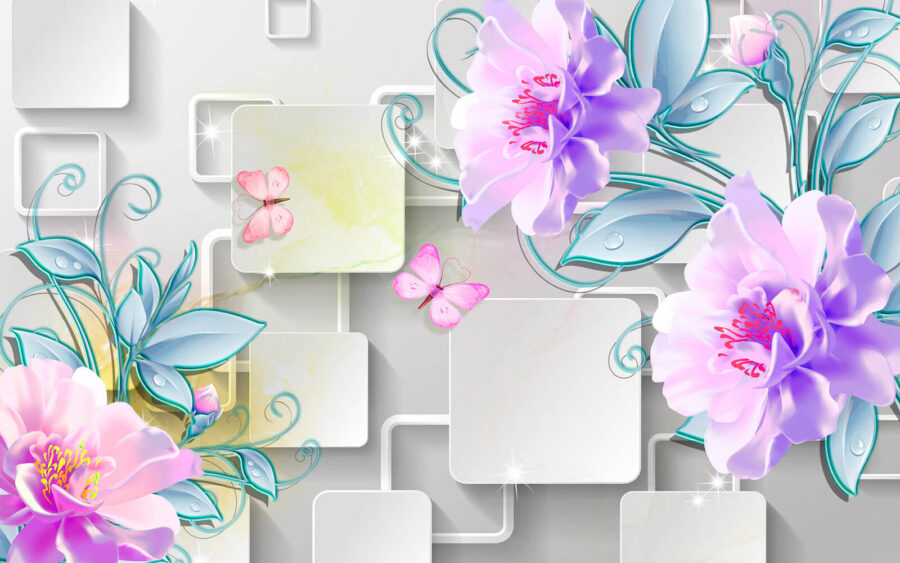 Papel pintado con flores y mariposas