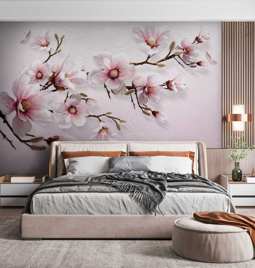 Delicate blossoms on soft pink backdrop