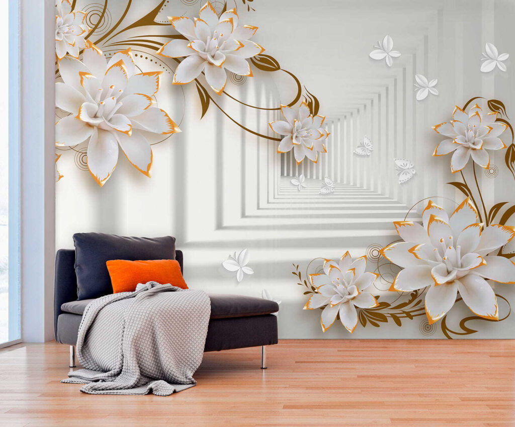 White and orange flowers on a white background