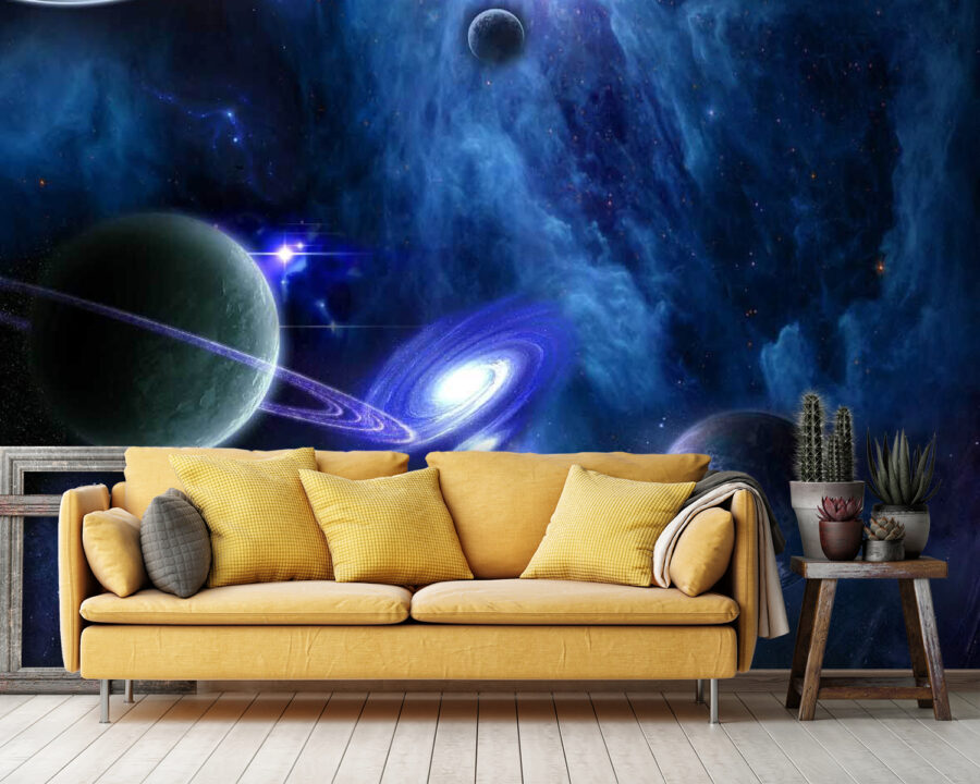 Planetas en el espacio con planetas y estrellas