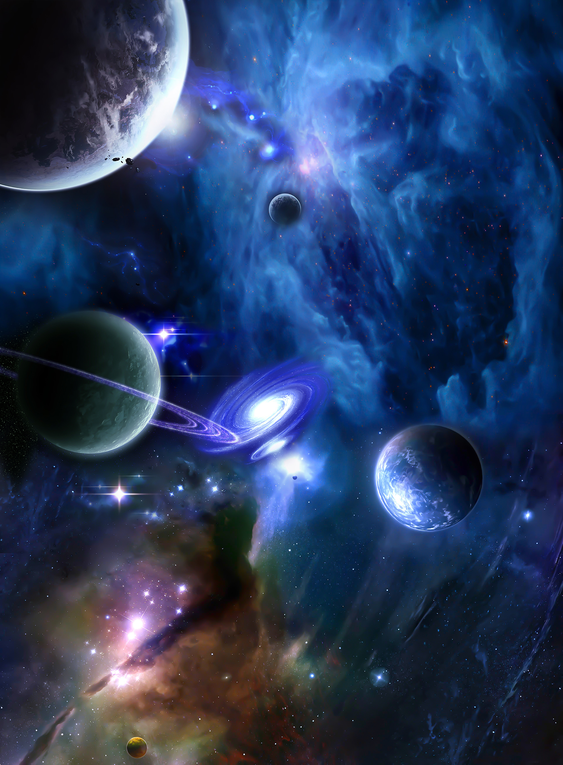 Planets in space with planets and stars