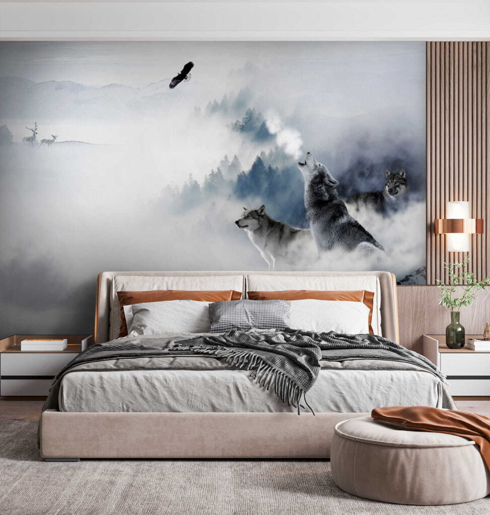 Wolf howling in the snow