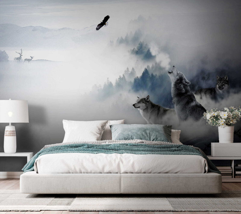 Wolf howling in the snow