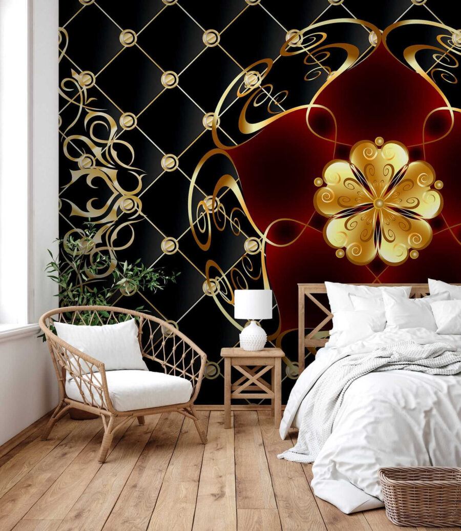 Fotomurales Elegante diseño floral sobre fondo negro - Imagen 2
