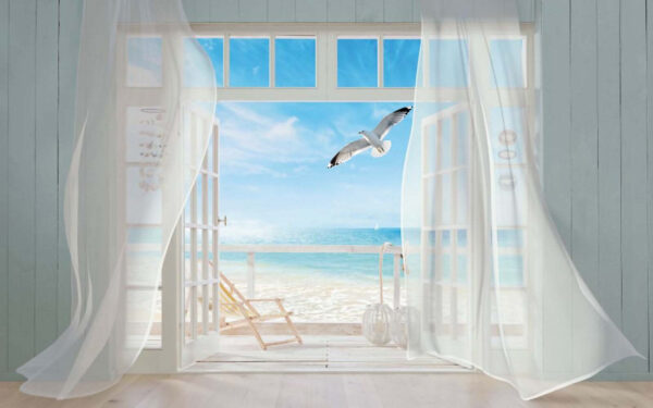 Vista de una playa desde una habitación con un pájaro sobrevolándola u40534p 600x375 - Vista de una playa desde una habitación con un pájaro sobrevolándola
