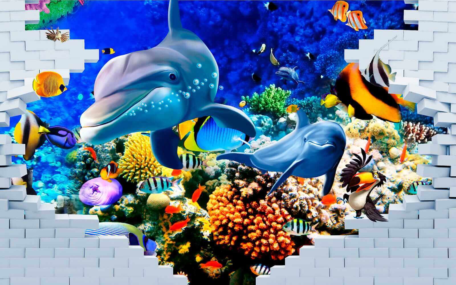 Mural de un pez y delfines u40459p - Mural de un pez y delfines - tegory