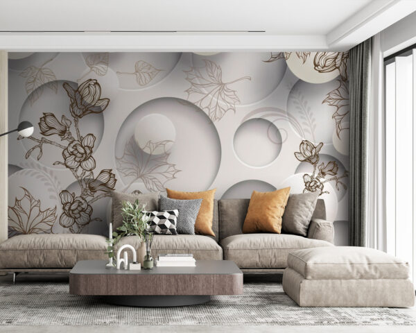 Fotomurales Fotomurales Papel pintado con círculos y flores (SKU: u40267)