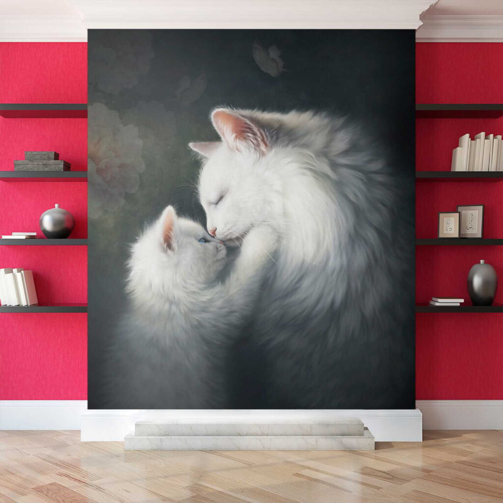 Cat and kitten kissing
