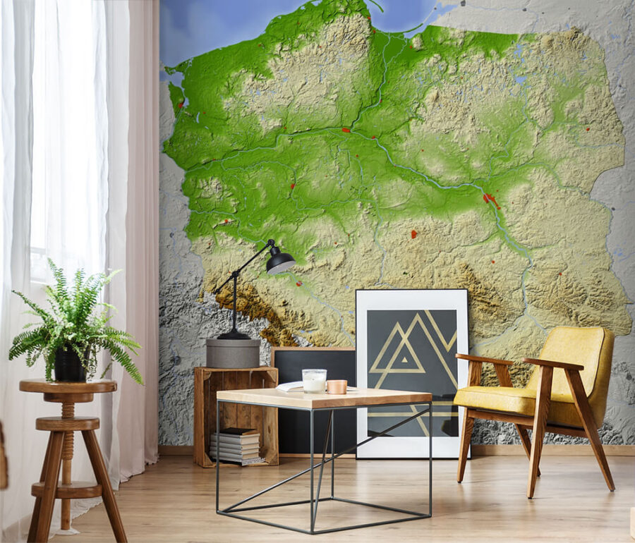 Mapa de polonia con tierra y agua