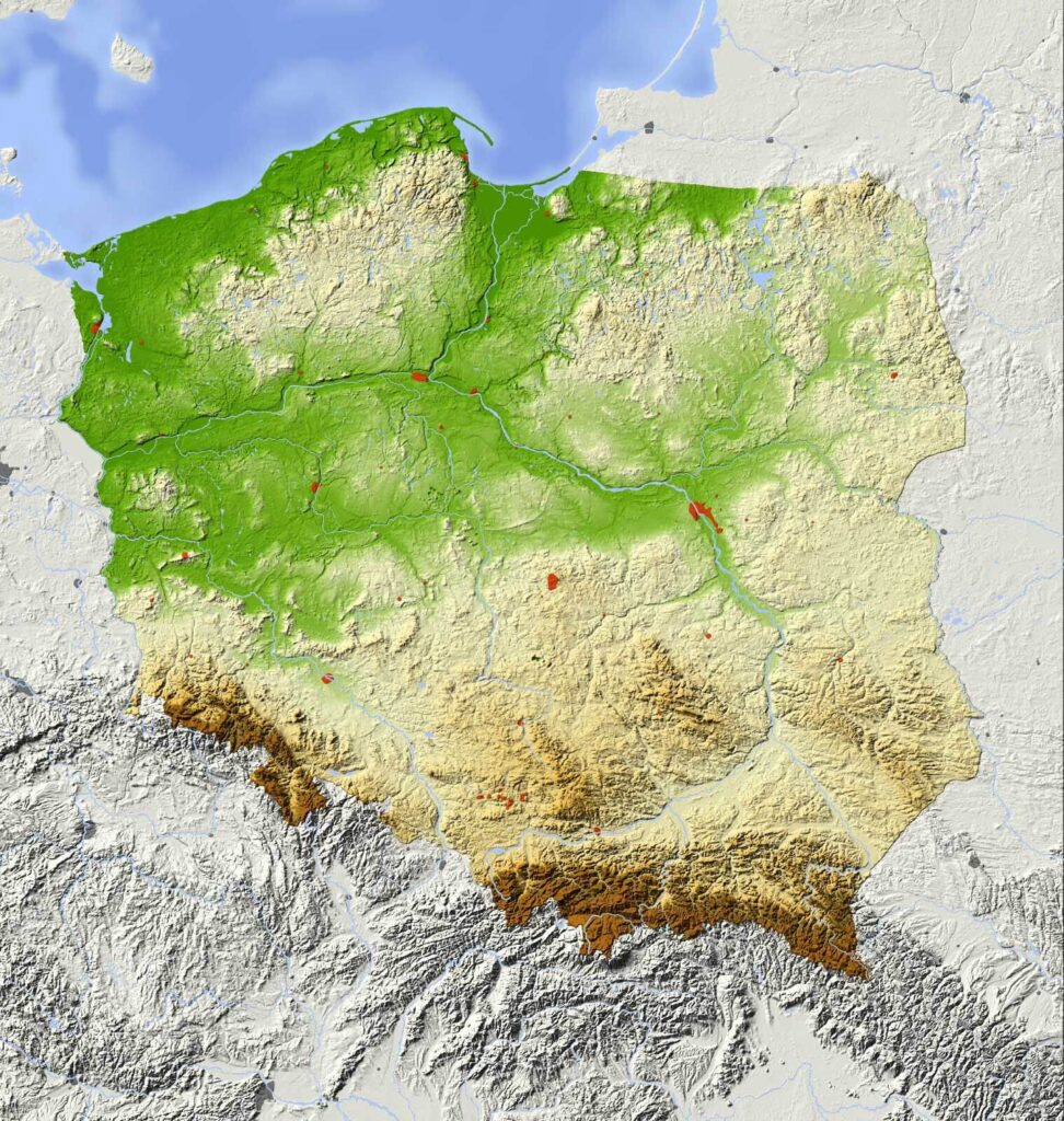 Mapa de polonia con tierra y agua Mapa de polonia con tierra y agua