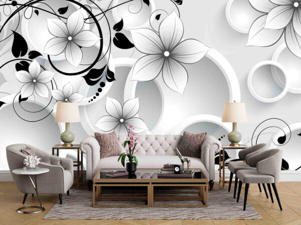 Papel pintado con flores y círculos Papel pintado con flores y círculos