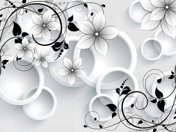 Papel pintado con flores y círculos Papel pintado con flores y círculos