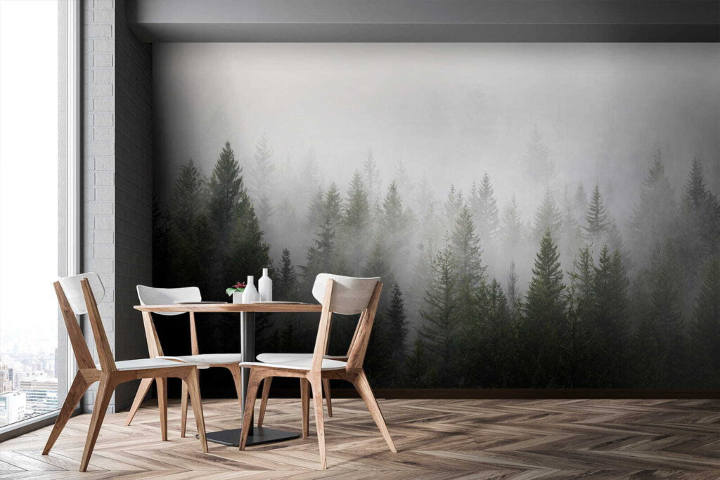 Group of trees in the fog