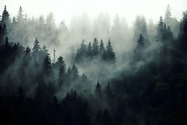 Bosque brumoso con árboles Bosque brumoso con árboles