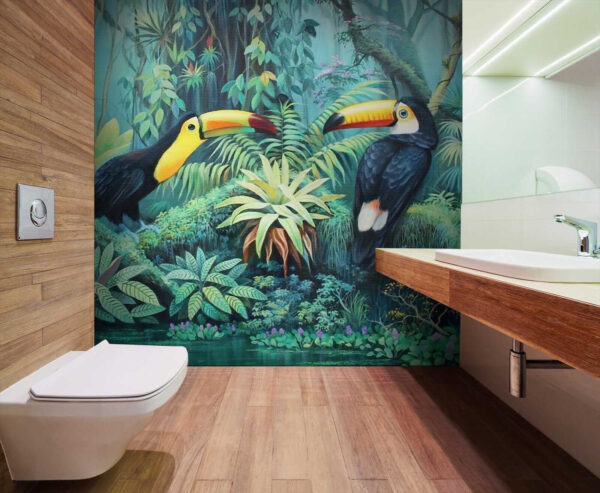 Pintura de pájaros en un bosque Pintura de pájaros en un bosque