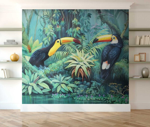 Pintura de pájaros en un bosque Pintura de pájaros en un bosque