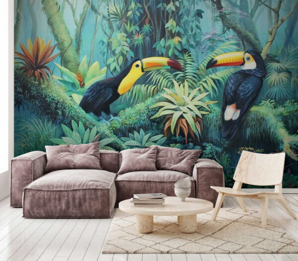 Pintura de pájaros en un bosque Pintura de pájaros en un bosque