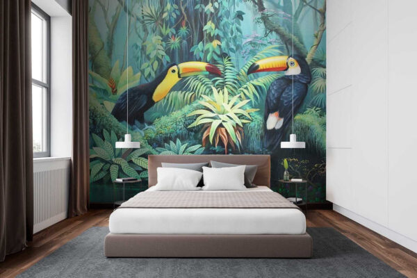 Pintura de pájaros en un bosque Pintura de pájaros en un bosque
