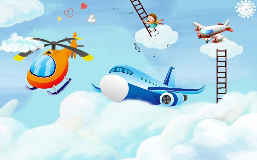 Aviones de dibujos animados en el cielo Aviones de dibujos animados en el cielo