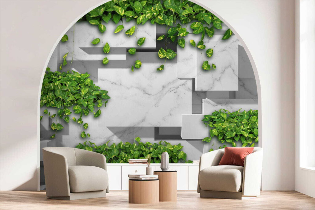 Wall with green leaves