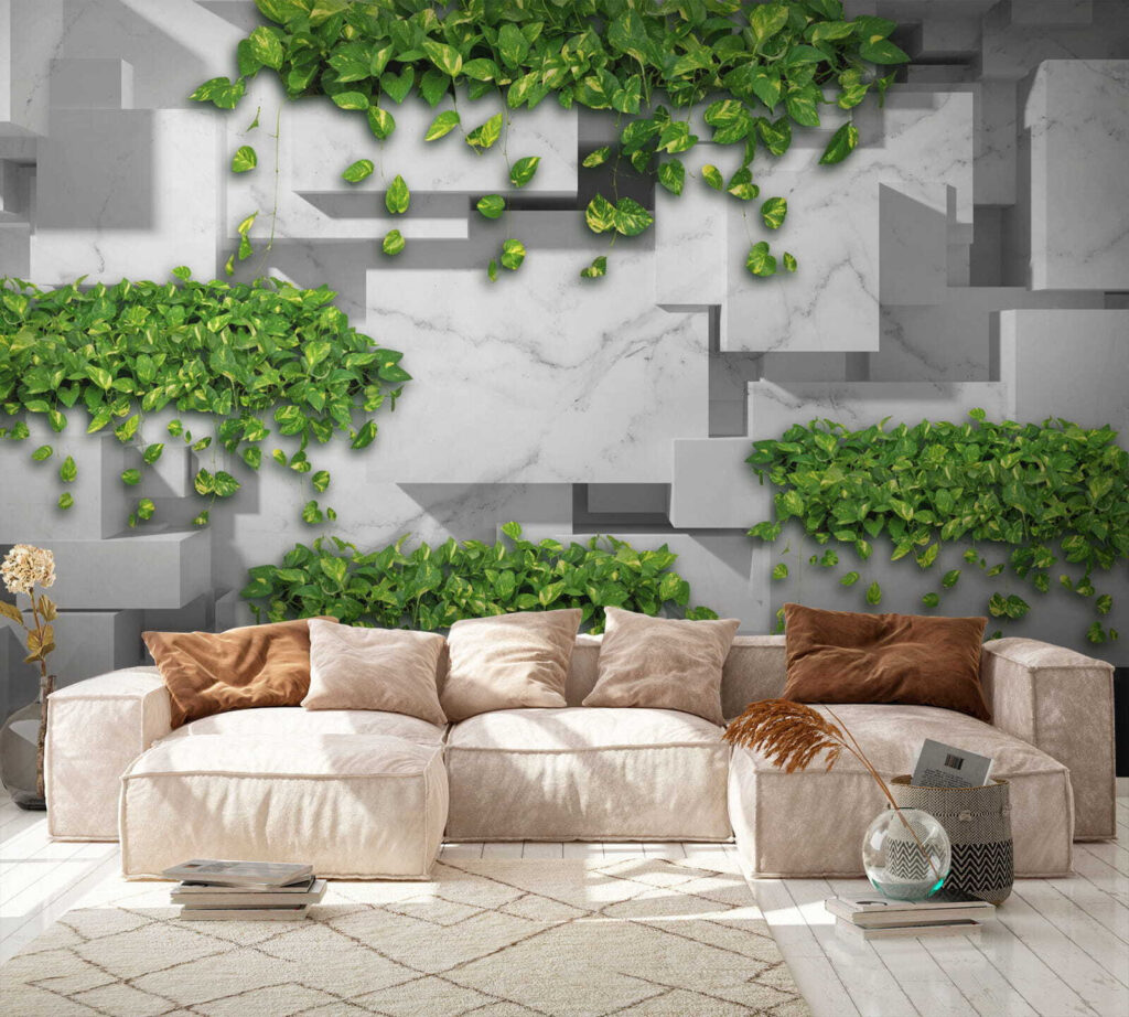 Wall with green leaves
