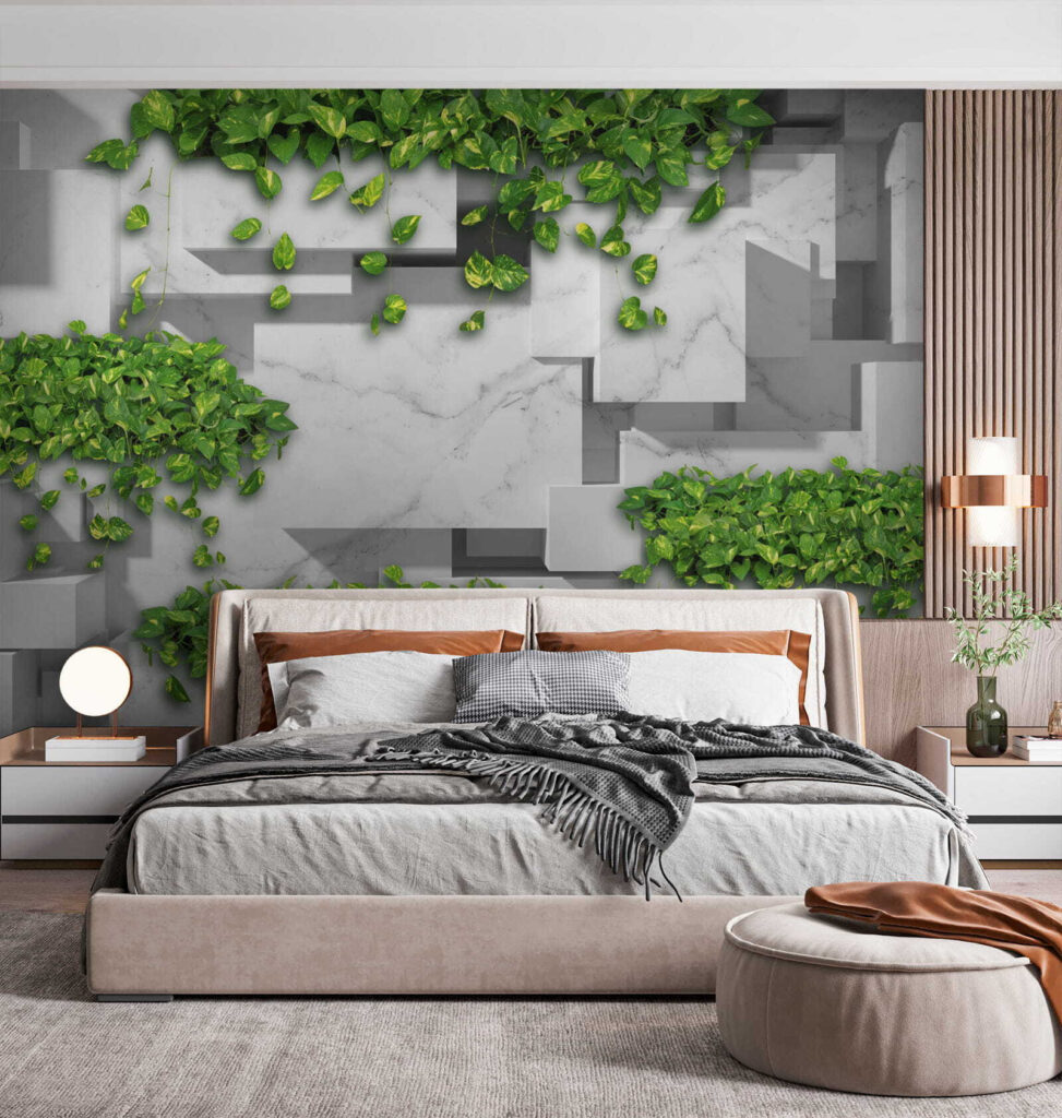Wall with green leaves
