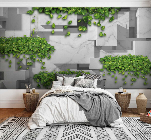 Wall with green leaves