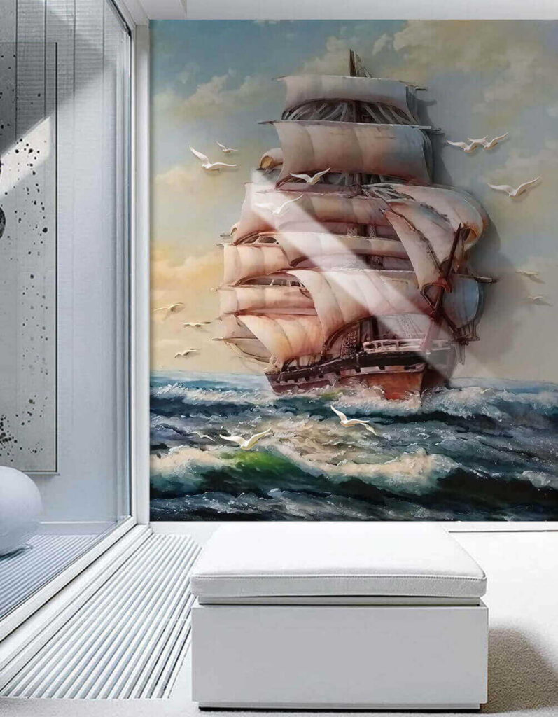 Pintura de un barco con velas y pájaros volando u34241piw1 797x1024 - Pintura de un barco con velas y pájaros volando