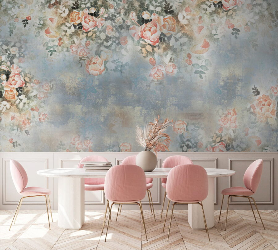 Pintura de flores y hojas
