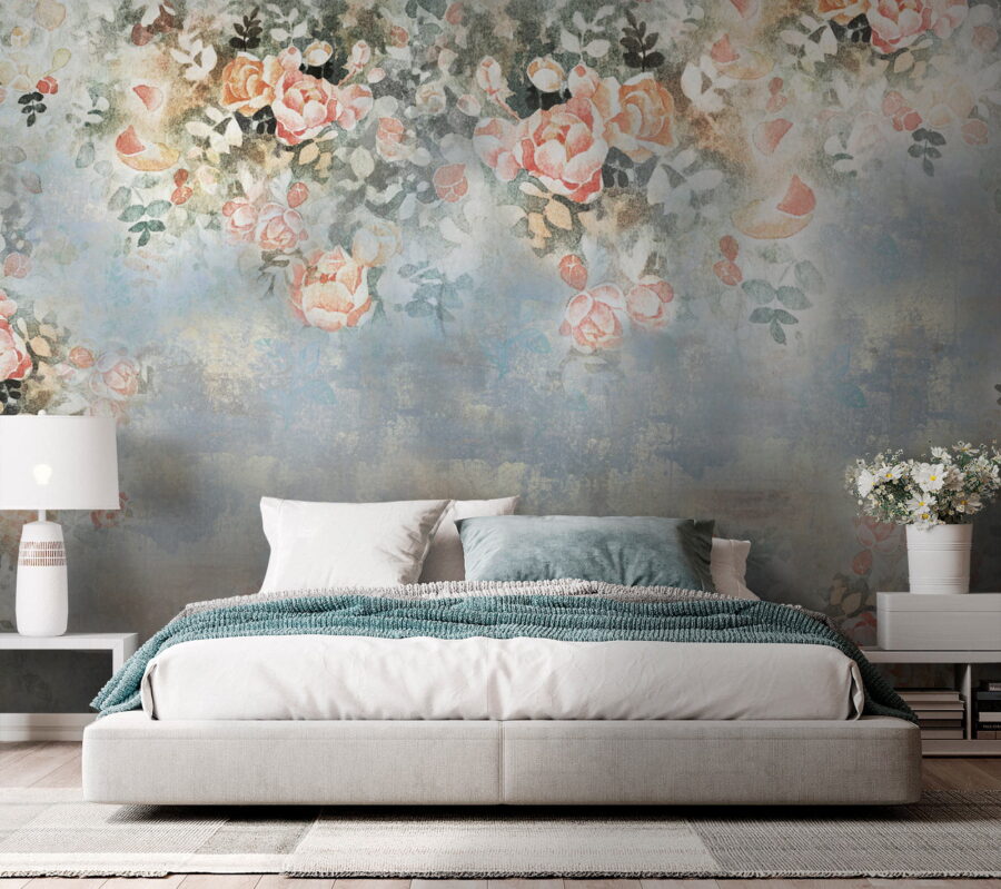 Pintura de flores y hojas