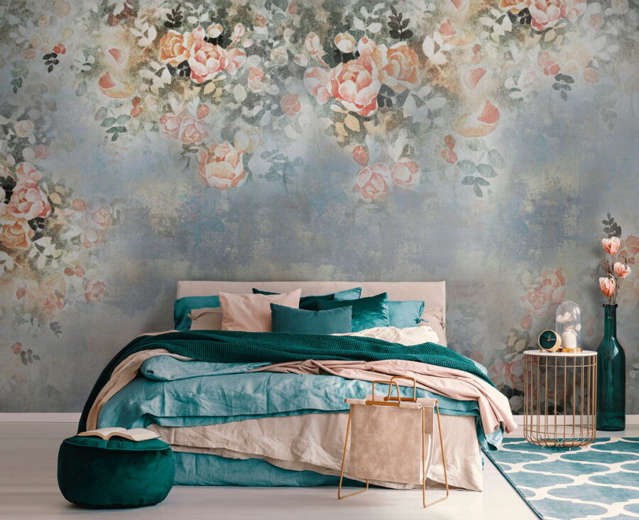 Pintura de flores y hojas