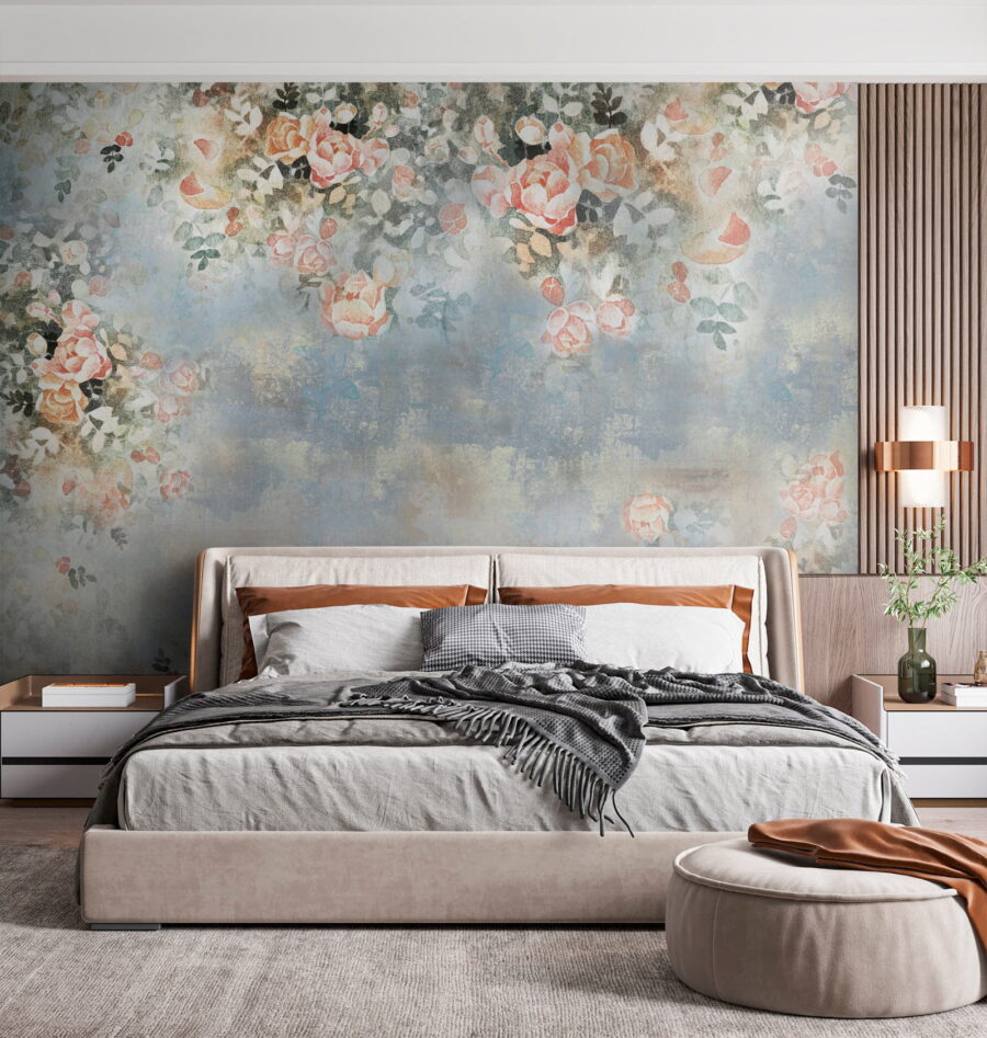 Pintura de flores y hojas
