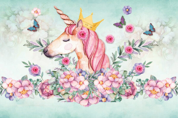 Unicornio de acuarela con corona y flores Unicornio de acuarela con corona y flores