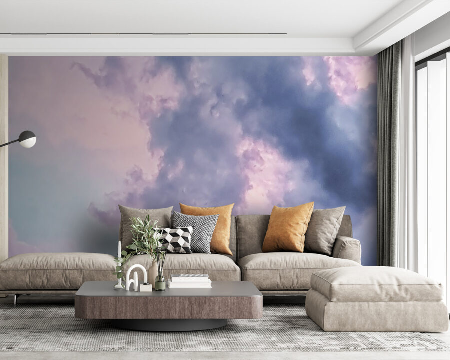 Cielo nublado con nubes rosas y azules