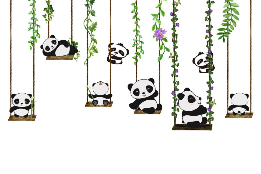 Grupo de pandas en columpios