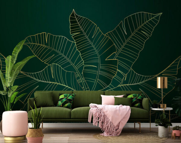 Fotomurales Fotomurales Hojas elegantes sobre fondo oscuro (SKU: u32469)