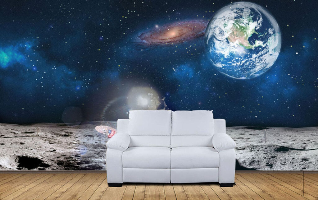 Moon with a planet and stars and a planet in the background Moon with a planet and stars and a planet in the background