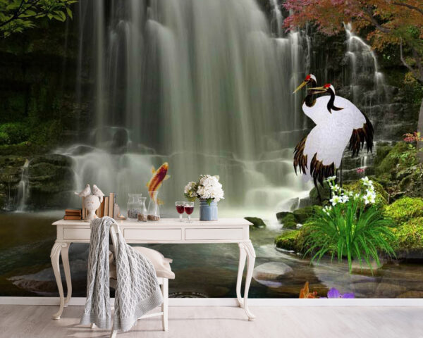 Cascada con pájaros y peces Cascada con pájaros y peces