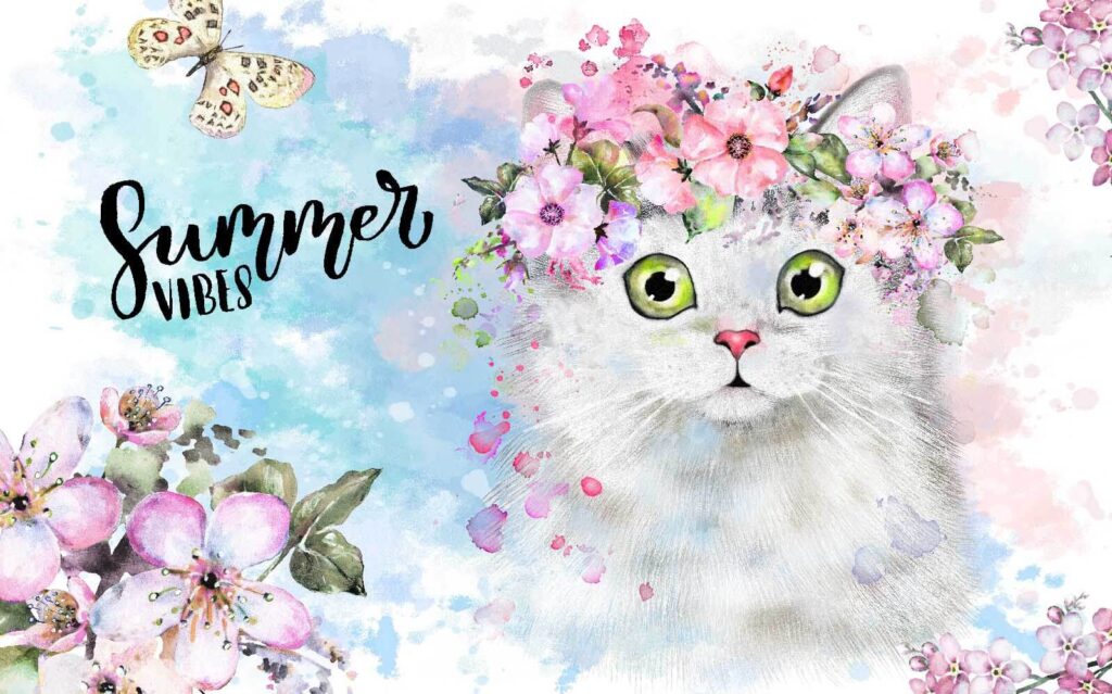 Gato con flores en la cabeza Gato con flores en la cabeza