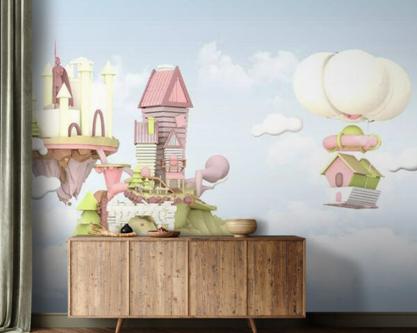 Fotomurales Fotomurales Casas de dibujos animados flotando en el cielo (SKU: u30533)