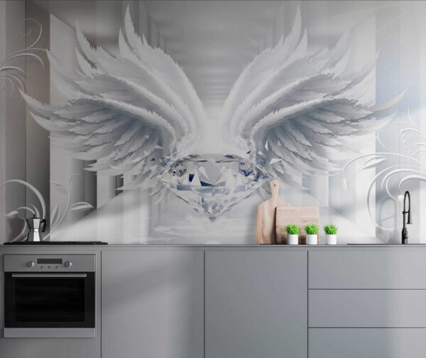 Diamond with wings in a room
