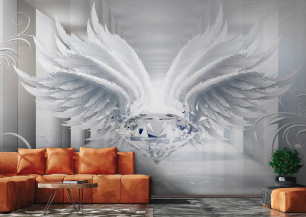 Diamond with wings in a room