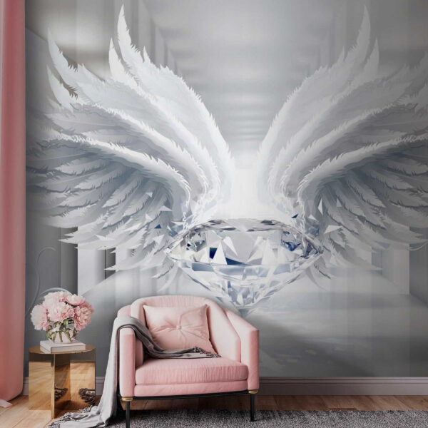 Diamond with wings in a room
