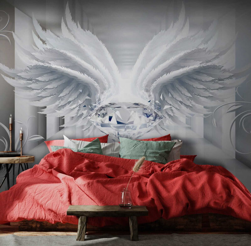 Diamond with wings in a room