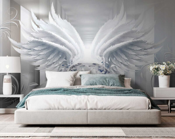 Diamond with wings in a room