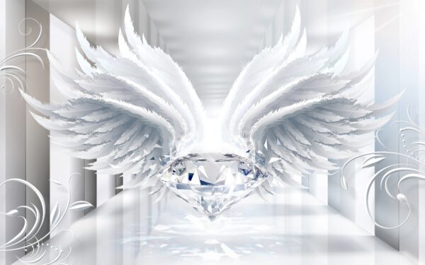 Diamond with wings in a room