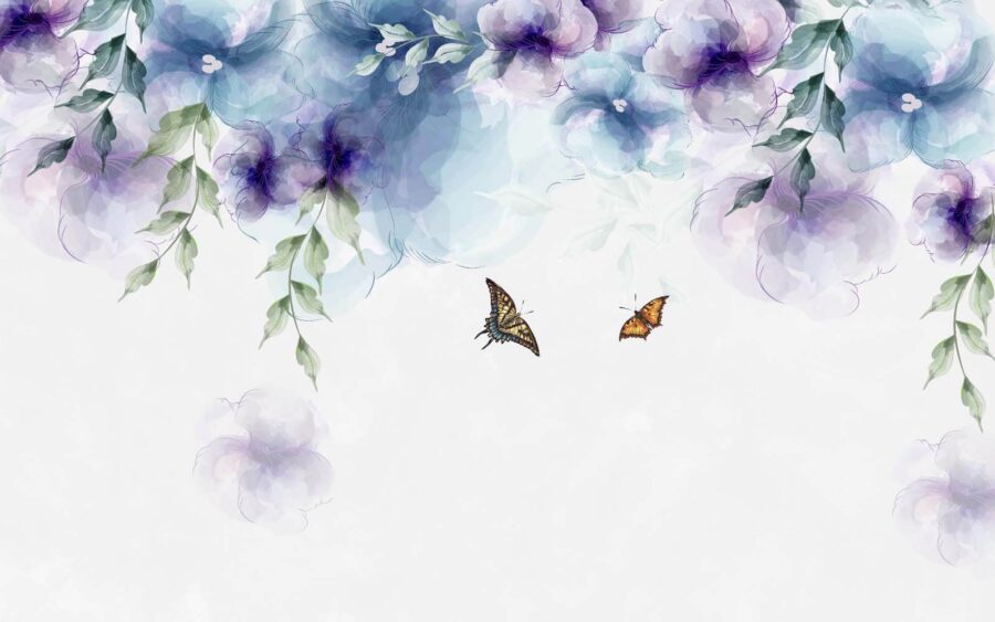Mariposa y flores con hojas