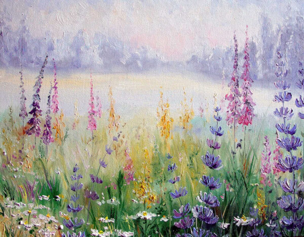 Pintura de flores en un campo Pintura de flores en un campo
