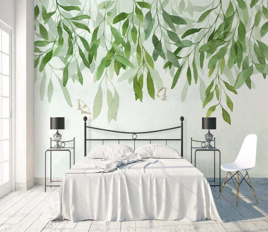 Pintura de hojas y mariposas