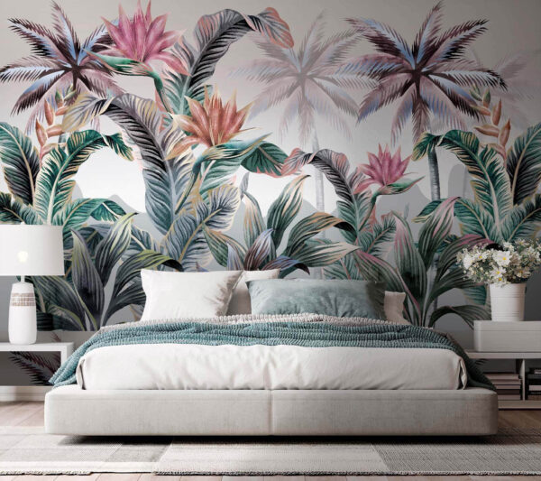 Papel pintado con palmeras y flores Papel pintado con palmeras y flores